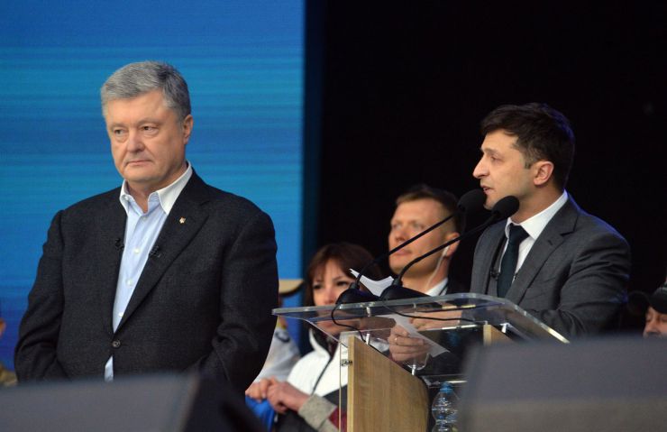 19 квітня 2019 дебати на НСК «Олімпійський» кандидатів у президенти України Петра Порошенка і Володимира Зеленського.