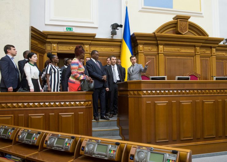 13 травня 2019 брифінг Голови Верховної Ради України Андрія Парубія з Головою Національної Асамблеї Парламенту Республіки Кенія Джастіном Мутурі, відвідання сесійної зали ВР.