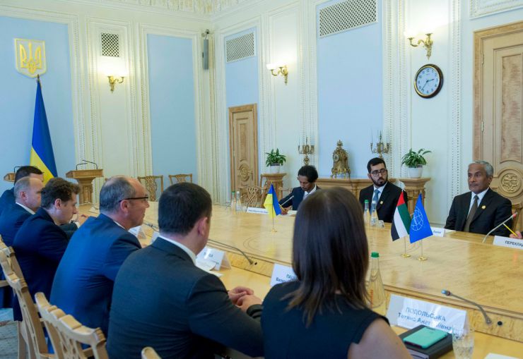 20 червня 2019 зустріч Голови Верховної Ради України Андрія Парубія з Президентом Державної аудиторської Інституції Об'єднаних Арабських Еміратів (INTOSAI) Харібом Саїдом Аль Амімі по завершенню зустрічі брифінг.