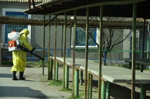 У Херсоні на міжміському автовокзалі дезінфікують транспорт