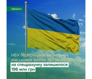 НБУ: Понад 16,7 млрд грн перераховано на потреби військових