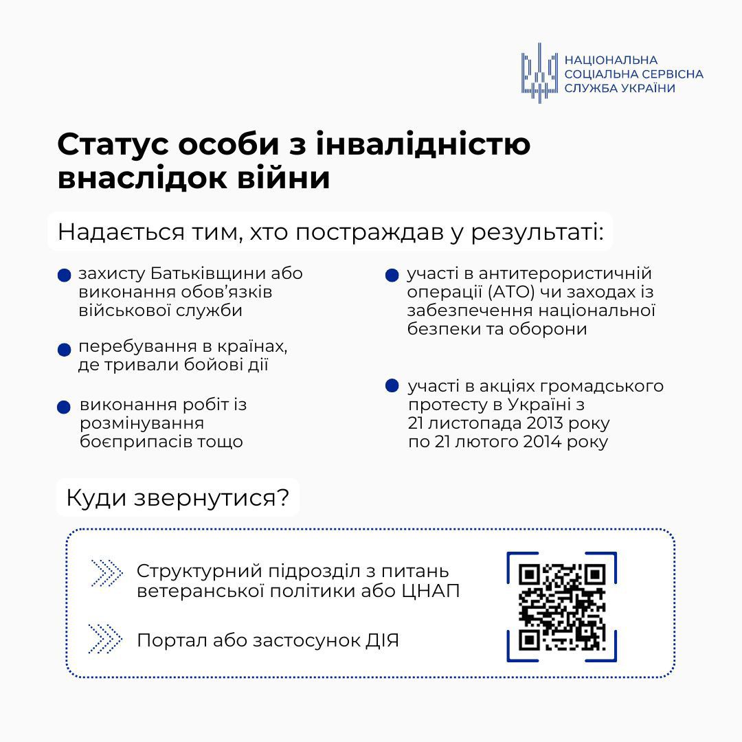 Статус особи з інвалідністю внаслідок війни: кому надається