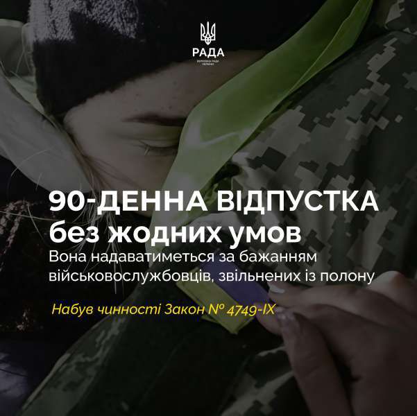 Військовослужбовці, звільнені з полону, отримують право на 90-денну відпустку без жодних умов — Закон набрав чинності