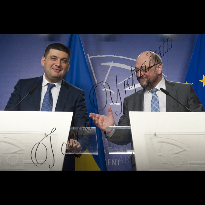Візит Голови Верховної Ради України до Європейських інституцій (м. Брюссель).
Зустріч з Президентом Європейського Парламенту Мартіном Шульцем.
Спільний підхід до преси.

