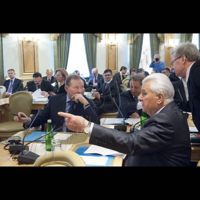 Голова ВР України Володимир Гройсман, Президент України Петро Порошенко, Прем’єр-міністр України Арсеній Яценюк взяли участь у першому засіданні Конституційної комісії. У засіданні також брали участь народні депутати України, представники Кабінету міністрів, президенти України попередніх років  (Леонід Кучма та Леонід Кравчук).
(на передньому плані) Президенти України Леонід Кучма і Леонід Кравчук.