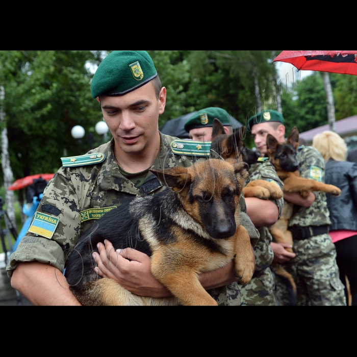 Київ. На базі Окремої комендатури охорони і забезпечення Державної прикордонної служби України відбулась передача службових собак від громадської організації Кінологічна спілка України
