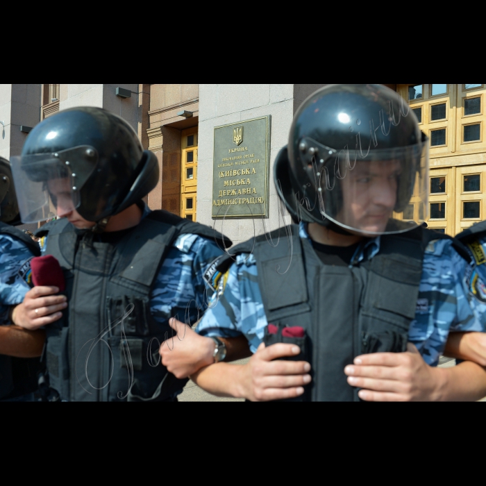 Біля КМДА паралельно було проведено декілька акцій. Зокрема кияни - представники громадської ініціативи «Рух Гая Фокса» розпочали масштабну акцію-флешмоб, під час якої спалили двометровий макет будівлі міськадміністрації факелом, принесеним активістами 