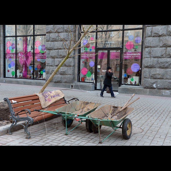 На головній вулиці Києва висадили оригінальні каштани. Голова Київської міської державної адміністрації Олександр Попов разом зі столичними зеленбудівцями та представниками компанії UDP саджають на Хрещатику каштани Бріоті.