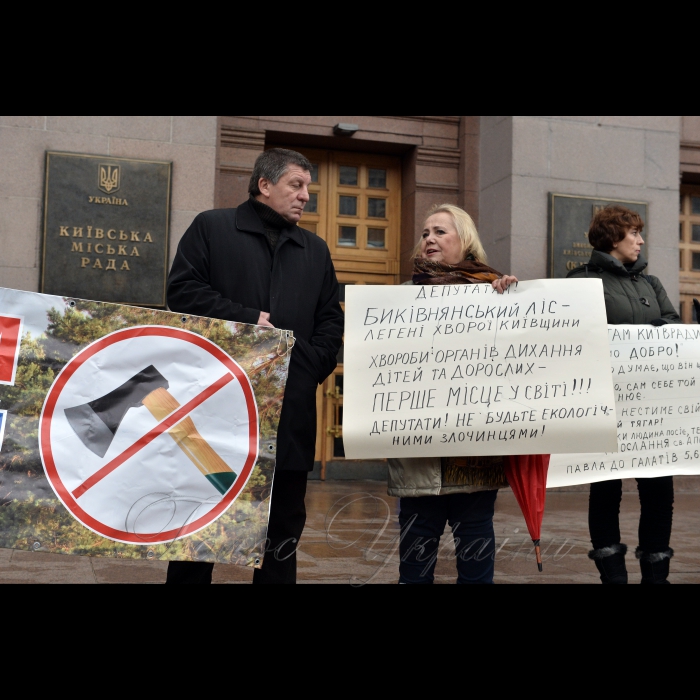 27 жовтня 2016 біля КМДА відбулась акція під час якої на сходах КМДА громадські активісти виставили кілька десятків пеньків з місця вирубки лісу в урочищі Бичок, яке знаходиться у Національному природному парку “Голосіївський”.