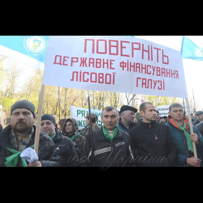 12 квітня 2017 мирна акція лісівників всієї України на захист лісів України та з вимогами збільшення фінансування галузі біля Кабінету Міністрів.