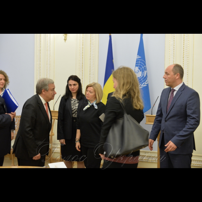 10 липня 2017 зустріч Голови Верховної Ради України Андрія Парубія з Генеральним секретарем ООН Антоніу Гутеррешем.
У зустрічі з Генеральним секретарем ООН  взяли участь Перший заступник Голови Верховної Ради Ірина Геращенко, Голова Комітету у закордонних справах Ганна Гопко, Заступник Міністра закордонних справ Сергій Кислиця.