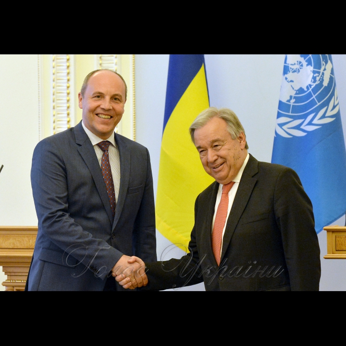 10 липня 2017 зустріч Голови Верховної Ради України Андрія Парубія з Генеральним секретарем ООН Антоніу Гутеррешем.
У зустрічі з Генеральним секретарем ООН  взяли участь Перший заступник Голови Верховної Ради Ірина Геращенко, Голова Комітету у закордонних справах Ганна Гопко, Заступник Міністра закордонних справ Сергій Кислиця.