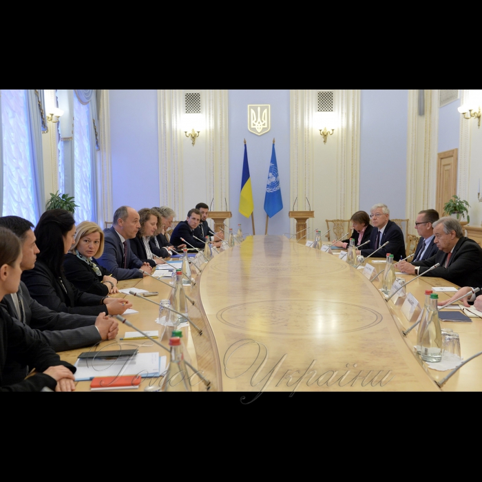 10 липня 2017 зустріч Голови Верховної Ради України Андрія Парубія з Генеральним секретарем ООН Антоніу Гутеррешем.
У зустрічі з Генеральним секретарем ООН  взяли участь Перший заступник Голови Верховної Ради Ірина Геращенко, Голова Комітету у закордонних справах Ганна Гопко, Заступник Міністра закордонних справ Сергій Кислиця.