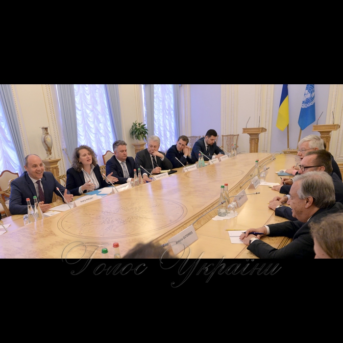 10 липня 2017 зустріч Голови Верховної Ради України Андрія Парубія з Генеральним секретарем ООН Антоніу Гутеррешем.
У зустрічі з Генеральним секретарем ООН  взяли участь Перший заступник Голови Верховної Ради Ірина Геращенко, Голова Комітету у закордонних справах Ганна Гопко, Заступник Міністра закордонних справ Сергій Кислиця.