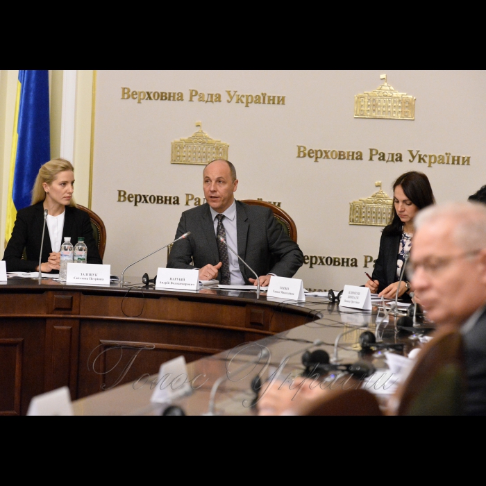 Голова Верховної Ради Андрій Парубій прийняв  участь у Комітетських слуханнях на тему: «Наближення України до стандартів НАТО: перешкоди та досягнення. Стан виконання Річної національної програми співробітництва під егідою Комісії Україна-НАТО та Стратегічного оборонного бюлетеня України». Народний депутат України Світлана Заліщук, Голова Верховної Ради Андрій Парубій, Голова Комітету Верховної Ради України у закордонних справах Ганна Гопко