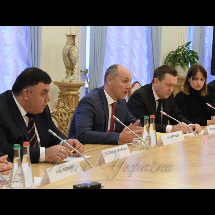 Зустріч Голови Верховної Ради України Андрія Парубія з делегацією групи з міжпарламентської співпраці з Україною Парламенту Грузії на чолі з Керівником групи Георгієм Мосідзе. Мепарішвілі Хвича