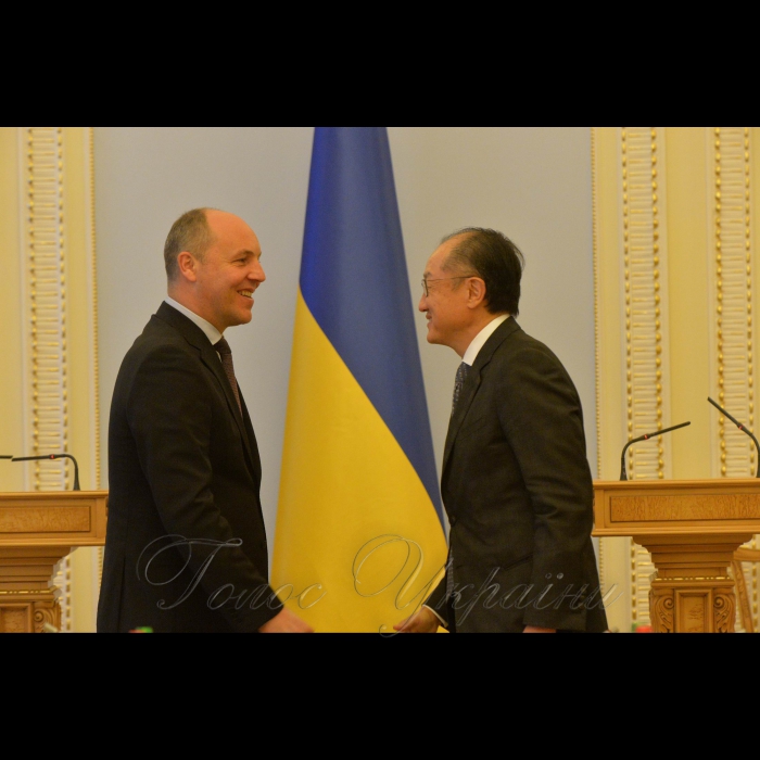 Зустріч Голови Верховної Ради України Андрія Парубія з Президентом Групи Світового банку Джимом Йонг Кімом за участі голів депутатських фракцій та груп