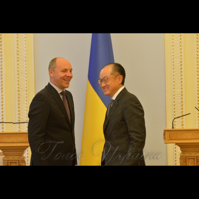 Зустріч Голови Верховної Ради України Андрія Парубія з Президентом Групи Світового банку Джимом Йонг Кімом за участі голів депутатських фракцій та груп