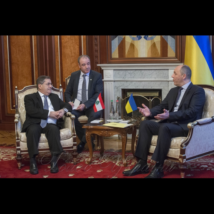7 лютого 2018 зустріч Голови Верховної Ради України Андрія Парубія з делегацією парламентської комісії лівансько-української дружби Націонольних Зборів Ліванської Республіки.