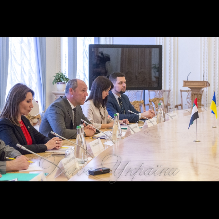 Зустріч Голови Верховної Ради України Андрія Парубія з членом Парламенту Об’єднаних Арабських Еміратів Ахмедом Аль-Джарваном та Надзвичайним і Повноважним Послом ОАЕ в Україні Салемом Ахмедом Аль-Каабі