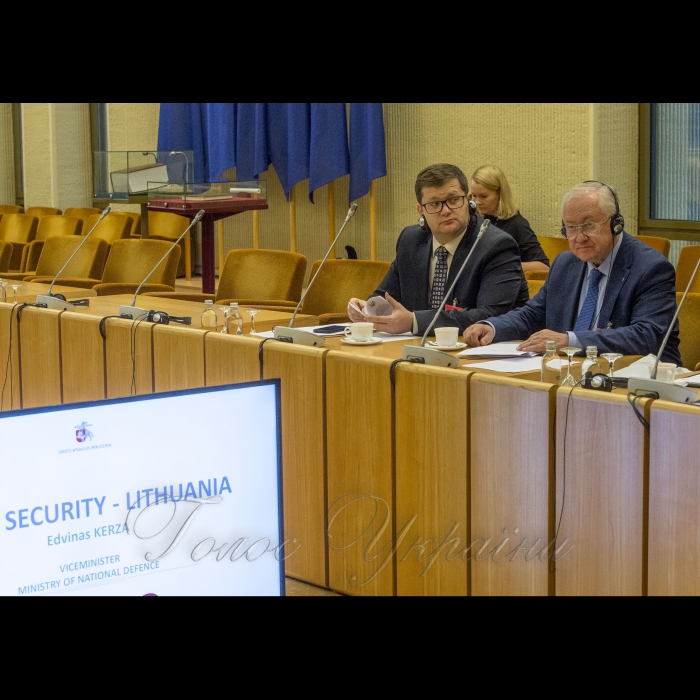 13 листопада 2018 члени делегації Верховної Ради України продовжують працювати за програмою Міжпарламентської асамблеї Сейму Литовської Республіки, Сейму і Сенату Республіки Польща та Верховної Ради України та беруть участь у роботі комітетів асамблеї.
Комітет з питань європейської та євроатлантичної інтеграції України.
Тема: гібридні загрози; боротьба з пропагандою; військове співробітництво.
Володимир Арєв, Голова підкомітету з питань міжпарламентських зв'язків, двосторонніх та багатосторонніх відносин комітету Верховної Ради України у закордонних справах, Борис Тарасюк, заступник голови комітету, голова підкомітету з питань законодавчого забезпечення і контролю за діяльністю дипломатичної служби Комітету Верховної Ради України у закордонних справах.