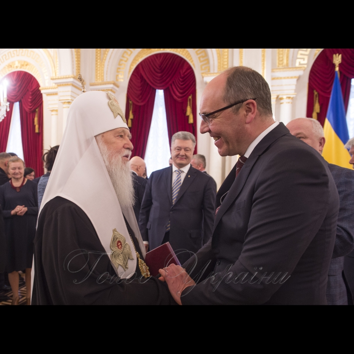 22 січня 2019 урочистості у Маріїнському палаці з нагоди Дня Соборності України та 100-річчя проголошення Акту злуки Української Народної Республіки та Західноукраїнської Народної Республіки за участі Голови Верховної Ради України Андрія Парубія, Президента України Петра Порошенко. Патріарху Філарету присвоєно звання героя України.
