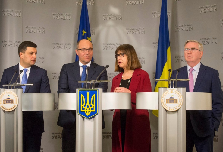 15 лютого 2019 спільний вихід до преси Голови Верховної Ради України Андрія Парубія, Прем’єр-міністра України Володимира Гройсмана, Президента Європейського Парламенту 2002-2004 років П.Кокса, німецького політика Ребекки Хармс.