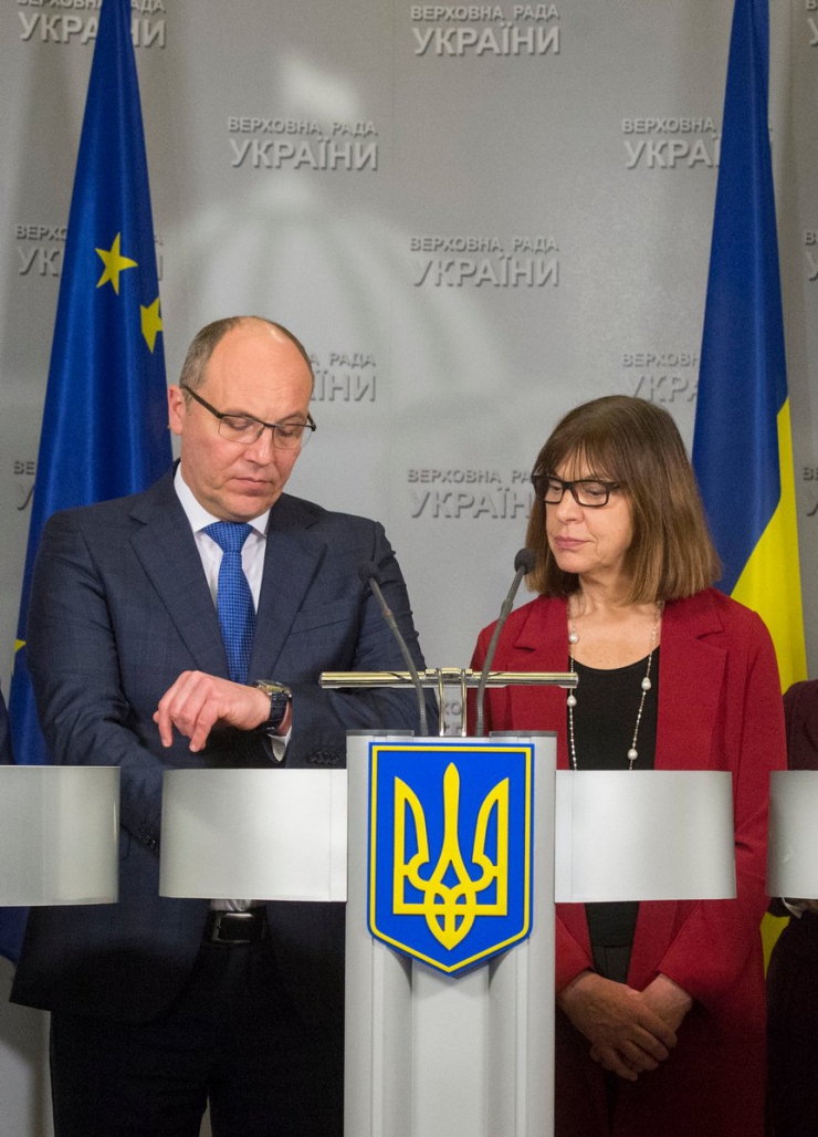 15 лютого 2019 спільний вихід до преси Голови Верховної Ради України Андрія Парубія, Прем’єр-міністра України Володимира Гройсмана, Президента Європейського Парламенту 2002-2004 років П.Кокса, німецького політика Ребекки Хармс.