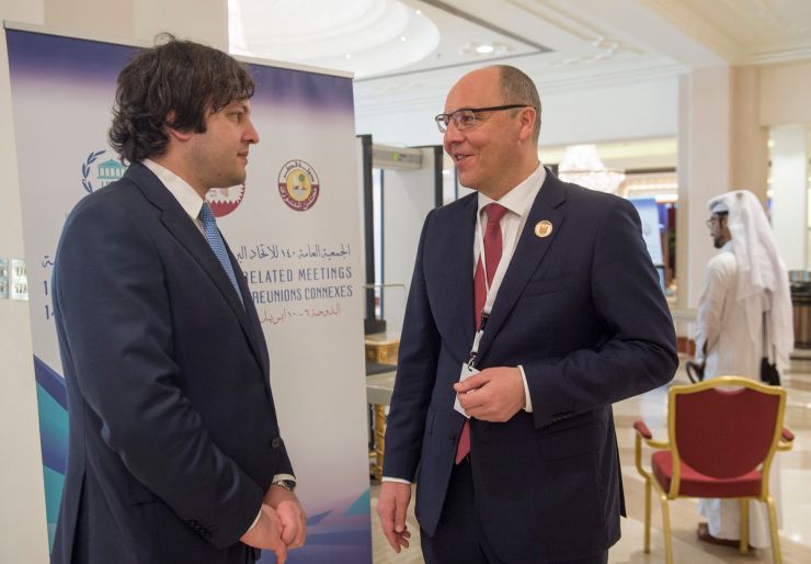 7 квітня 2019 візит Голови Верховної Ради України Андрія Парубія до Держави Катар для участі у 140-й Асамблеї Міжпарламентського Союзу. (м. Доха, 4-8 квітня 2019 року).
Участь Голови Верховної Ради України А.Парубія у загальних дебатах 140-ї Асамблеї Міжпарламентського Союзу.
Голова Верховної Ради України Андрій Парубій, Голова грузинського парламенту Іраклій Кобахідзе.