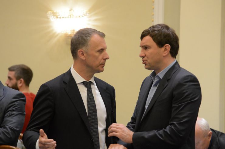 22 квітня 2019 засідання погоджувальної ради у Верховній Раді України. Ярослав Москаленко (Воля), Андрій Іванчук (НФ).