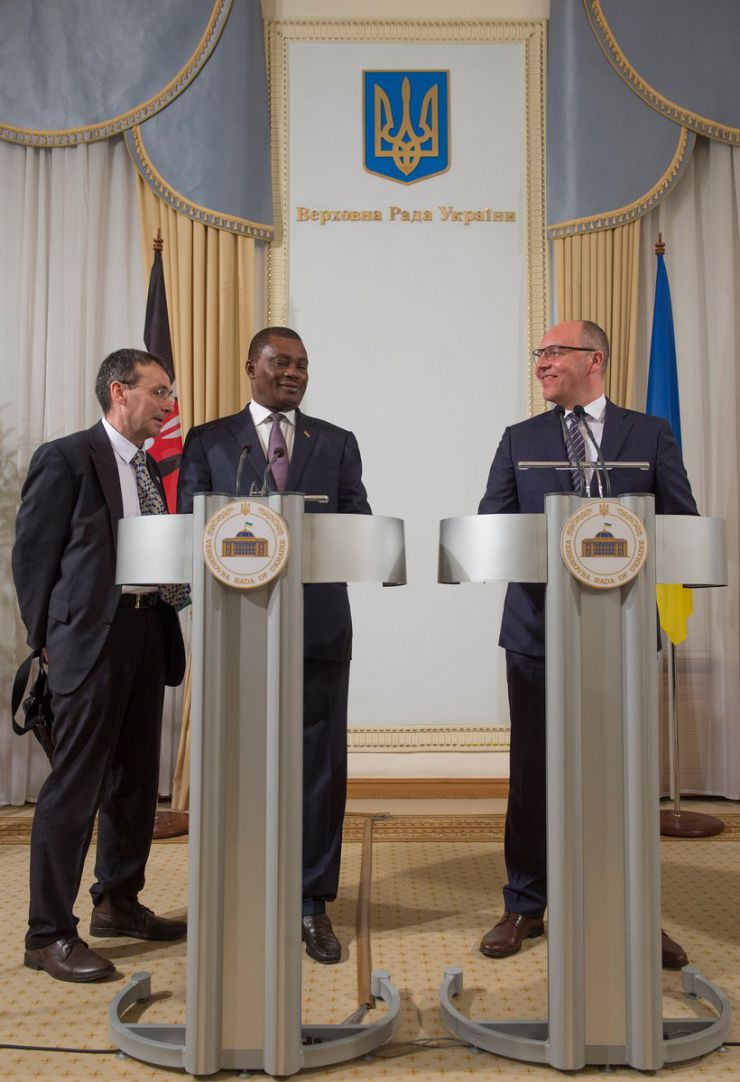 13 травня 2019 брифінг Голови Верховної Ради України Андрія Парубія з Головою Національної Асамблеї Парламенту Республіки Кенія Джастіном Мутурі, відвідання сесійної зали ВР.