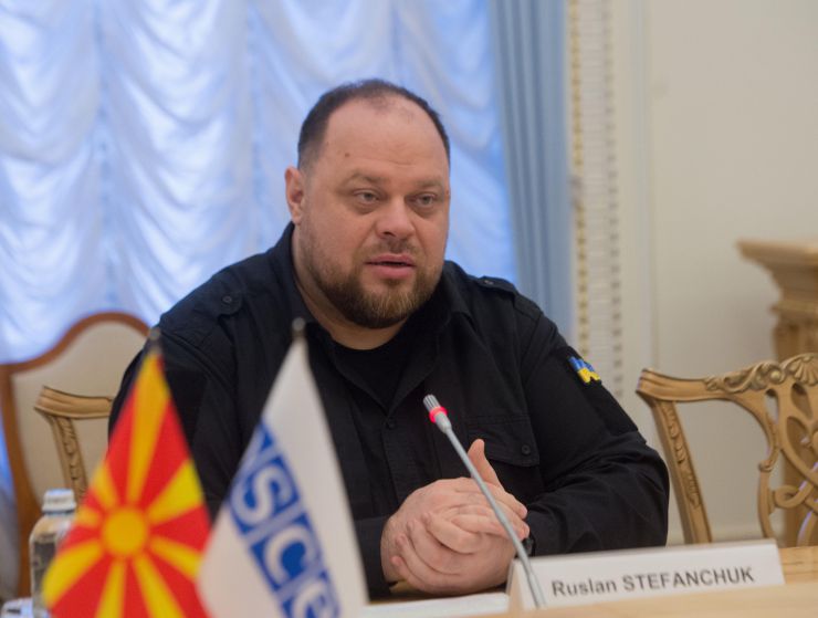 Голова Верховної Ради України Руслан Стефанчук під час зустрічі з чинним Головою ОБСЄ, Міністром закордонних справ Республіки Північна Македонія Буяром Османі. 