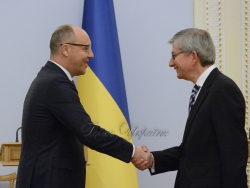 Голова Верховної Ради України Андрій Парубій під час зустрічі з Президентом Світового Конгресу Українців Євгеном Чолієм.